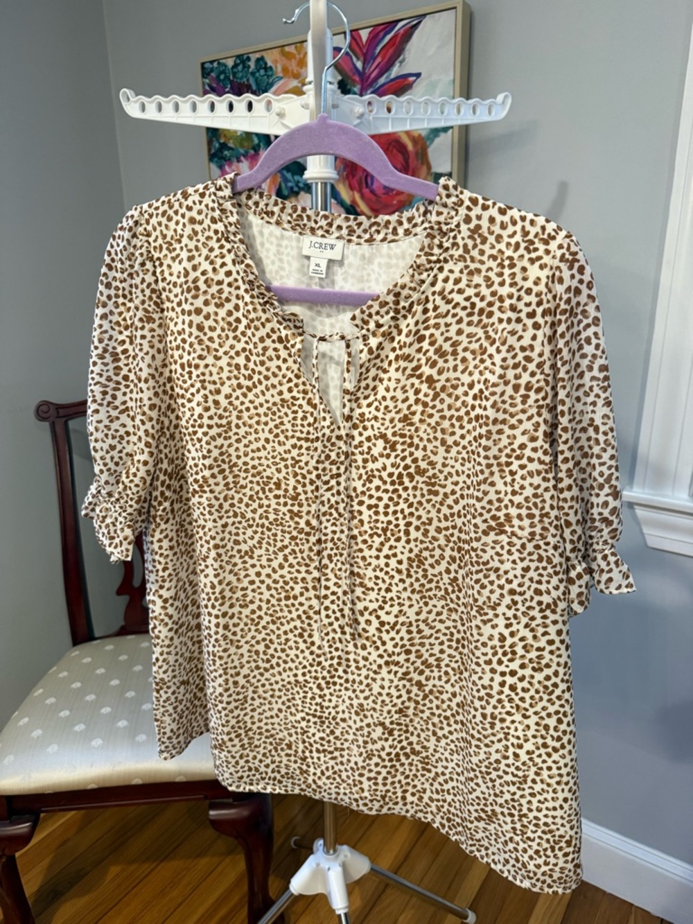 J. Crew Brown and Cream Patterned Blouse